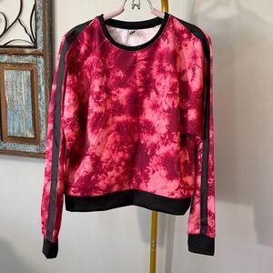 Zumba Fitness strong Hot Pink Tie-Dye Crewneck Sweatshirt with Black Accents EUC